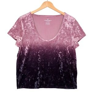 American Eagle Women's Ombre Crushed Velvet Scoop Neck Top Purple XL